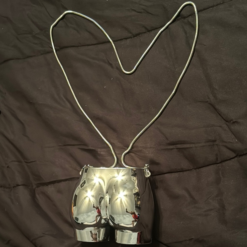 Silver Metallic Butt-Shaped Crossbody Bag